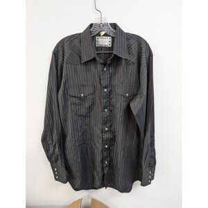 Vintage CRAZY COWBOY Western Shirt Black Gold Metallic Stripes Pearl Snaps XL